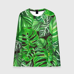 Лонгслив мужской Тропические листья на темном фоне, цвет: 3D-принт