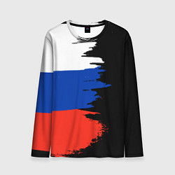 Лонгслив мужской Российский триколор на темном фоне, цвет: 3D-принт