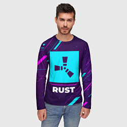 Лонгслив мужской Символ Rust в неоновых цветах на темном фоне, цвет: 3D-принт — фото 2