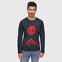 Лонгслив мужской Красный Символ Gears of War на темном фоне со стре, цвет: 3D-принт — фото 2