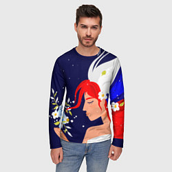 Лонгслив мужской Русская девушка с триколором на волосах, цвет: 3D-принт — фото 2