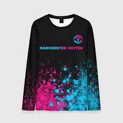 Лонгслив мужской Manchester United - neon gradient: символ сверху, цвет: 3D-принт