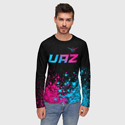 Лонгслив мужской UAZ - neon gradient: символ сверху, цвет: 3D-принт — фото 2