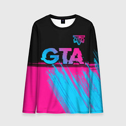 Лонгслив мужской GTA - neon gradient: символ сверху, цвет: 3D-принт