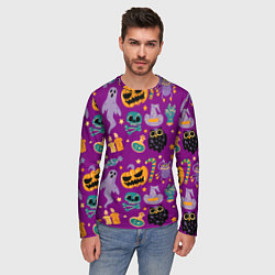 Лонгслив мужской Happy Halloween - holiday pattern, цвет: 3D-принт — фото 2
