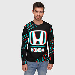 Лонгслив мужской Значок Honda в стиле glitch на темном фоне, цвет: 3D-принт — фото 2