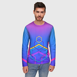 Лонгслив мужской Многоцветный градиент с геометрическими фигурами, цвет: 3D-принт — фото 2