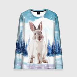 Лонгслив мужской Кролик в зимнем лесу, цвет: 3D-принт
