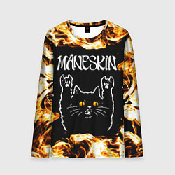 Лонгслив мужской Maneskin рок кот и огонь, цвет: 3D-принт