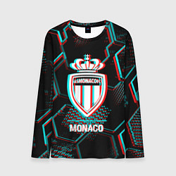 Лонгслив мужской Monaco FC в стиле glitch на темном фоне, цвет: 3D-принт