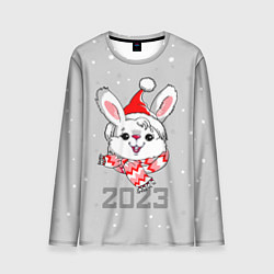 Лонгслив мужской Белый кролик в шарфе 2023, цвет: 3D-принт
