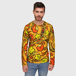 Лонгслив мужской Хохлома золотой фон, цвет: 3D-принт — фото 2