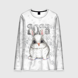 Мужской лонгслив Белый кролик и снежинки 2023