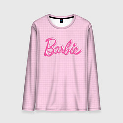 Лонгслив мужской Барби - логотип на клетчатом фоне, цвет: 3D-принт
