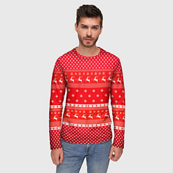 Лонгслив мужской Праздничный красный свитер, цвет: 3D-принт — фото 2