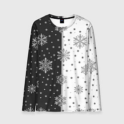 Лонгслив мужской Рождественские снежинки на черно-белом фоне, цвет: 3D-принт