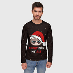 Лонгслив мужской Новогодний кот мем - грубиян, цвет: 3D-принт — фото 2