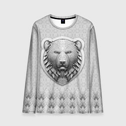 Лонгслив мужской Медведь чёрно-белый барельеф с этническим орнамент, цвет: 3D-принт