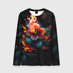 Лонгслив мужской Огненный цветок на темном фоне, цвет: 3D-принт