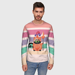 Лонгслив мужской Черный кот рыцарь в доспехах с сердечками, цвет: 3D-принт — фото 2