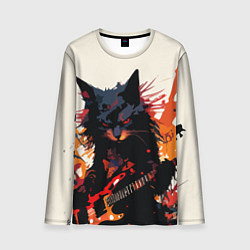 Лонгслив мужской Black rocker cat on a light background - C-Cats co, цвет: 3D-принт