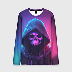 Мужской лонгслив Неоновый череп в капюшоне