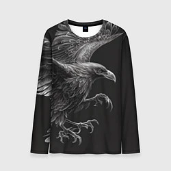 Лонгслив мужской Черно-белый ворон, цвет: 3D-принт