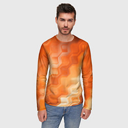Лонгслив мужской Золотисто-оранжевый туманный паттерн, цвет: 3D-принт — фото 2