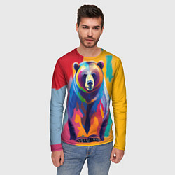 Лонгслив мужской Медведь красочный, цвет: 3D-принт — фото 2