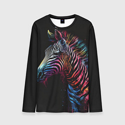 Лонгслив мужской Разноцветная зебра на темном фоне, цвет: 3D-принт