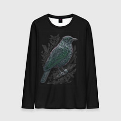 Лонгслив мужской Чёрный Ворон птица тёмная, цвет: 3D-принт