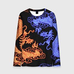 Лонгслив мужской Парящие неоновые драконы, цвет: 3D-принт