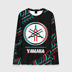 Лонгслив мужской Значок Yamaha в стиле glitch на темном фоне, цвет: 3D-принт