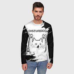 Лонгслив мужской Disturbed рок кот на светлом фоне, цвет: 3D-принт — фото 2