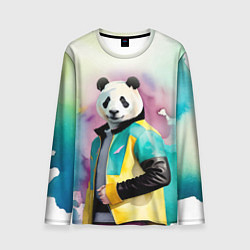 Лонгслив мужской Прикольный панда в модной куртке, цвет: 3D-принт