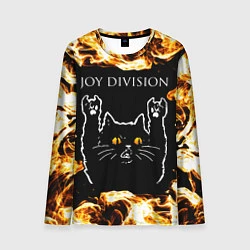 Лонгслив мужской Joy Division рок кот и огонь, цвет: 3D-принт