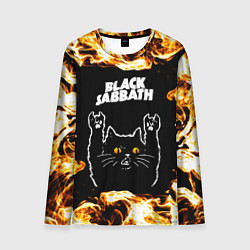 Лонгслив мужской Black Sabbath рок кот и огонь, цвет: 3D-принт