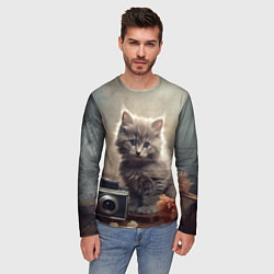 Лонгслив мужской Серый котенок, винтажное фото, цвет: 3D-принт — фото 2