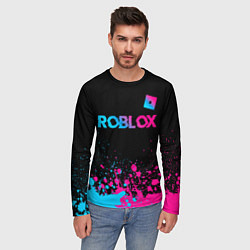 Лонгслив мужской Roblox - neon gradient: символ сверху, цвет: 3D-принт — фото 2