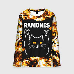 Лонгслив мужской Ramones рок кот и огонь, цвет: 3D-принт