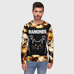 Лонгслив мужской Ramones рок кот и огонь, цвет: 3D-принт — фото 2
