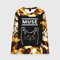 Лонгслив мужской Muse рок кот и огонь, цвет: 3D-принт