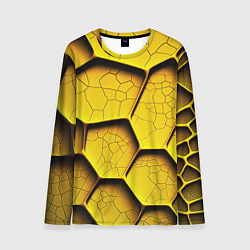 Лонгслив мужской Желтые шестиугольники с трещинами - объемная текст, цвет: 3D-принт