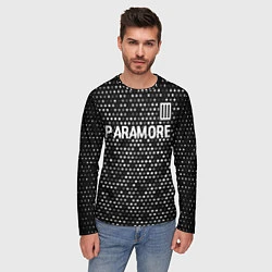Лонгслив мужской Paramore glitch на темном фоне: символ сверху, цвет: 3D-принт — фото 2