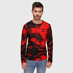 Лонгслив мужской Черный дракон на красном небе, цвет: 3D-принт — фото 2