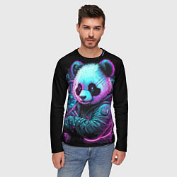 Лонгслив мужской Панда в неоновом свете, цвет: 3D-принт — фото 2