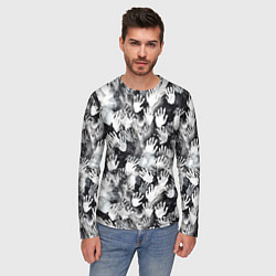 Лонгслив мужской Черно-белые отпечатки ладоней, цвет: 3D-принт — фото 2