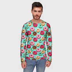 Лонгслив мужской Разноцветные пончики паттерн, цвет: 3D-принт — фото 2