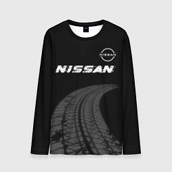 Лонгслив мужской Nissan speed на темном фоне со следами шин: символ, цвет: 3D-принт