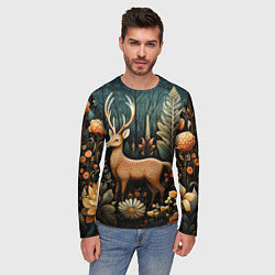 Лонгслив мужской Лесной олень в стиле фолк-арт, цвет: 3D-принт — фото 2